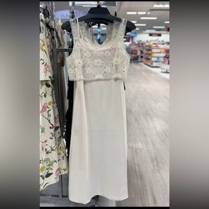 NWT House of Harlow 1960 2-Piece Ivory Champagne Beaded Midi Dress -Size M